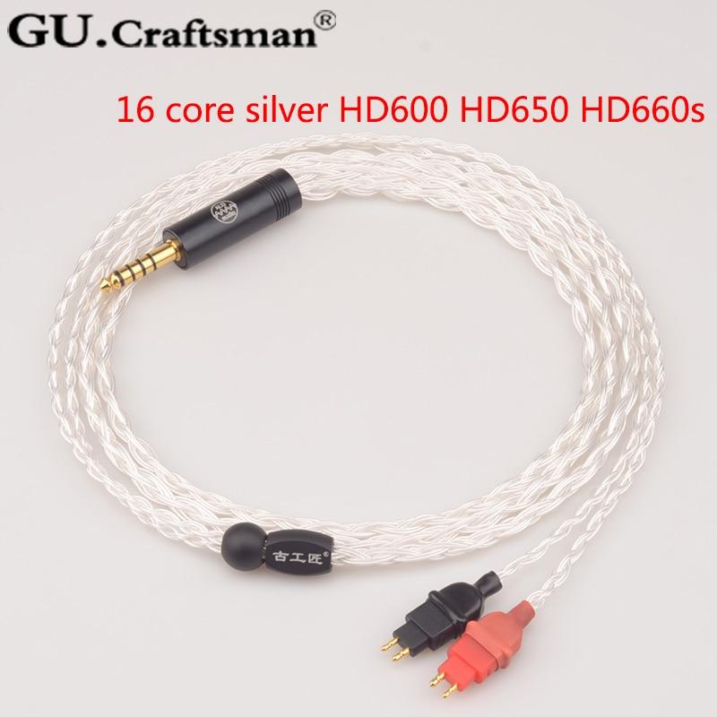 GUCraftsman 2.5/4.4mm Balance 16 Core Silver 4Pin XLR HD600 HD650 HD660s Headphone Cables