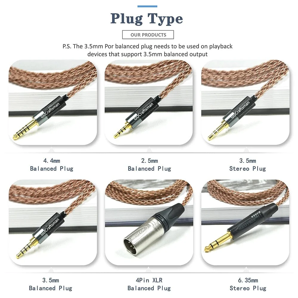 GUCraftsman 6N Single Crystal Copper Headphone Cable For Beyerdynamic T1 T5 2nd Amiron Clear Elear Elegia AH-D9200 AKT5P HA-SW02 - Image 6