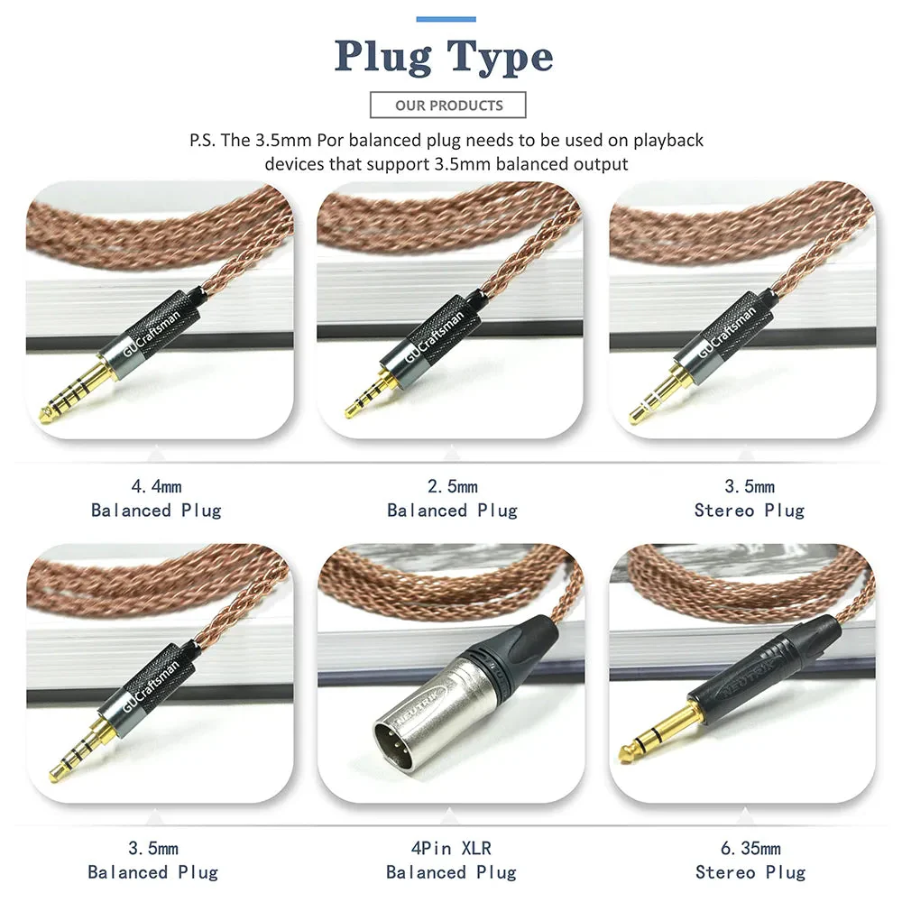 GUCraftsman 6N Single Crystal Copper Headphone Cables For SHURE SRH1440 SRH1540 SRH1840 - Image 6
