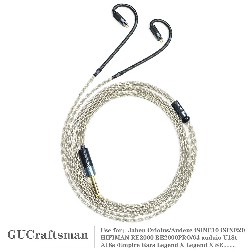 GUCraftsman 6N Single Crystal Silver 0.78mm Earphone Cables For 64audio A12t/U12 A18 TIA Oriolus RE2000PRO iSINE20
