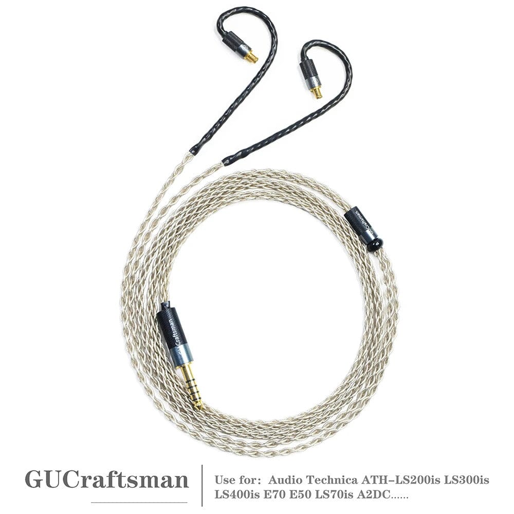 GUCraftsman 6N Single Crystal Silver Earphone Cable For Audio Techni ATH-LS200is LS300is LS400is E70 E50 LS70is A2DC