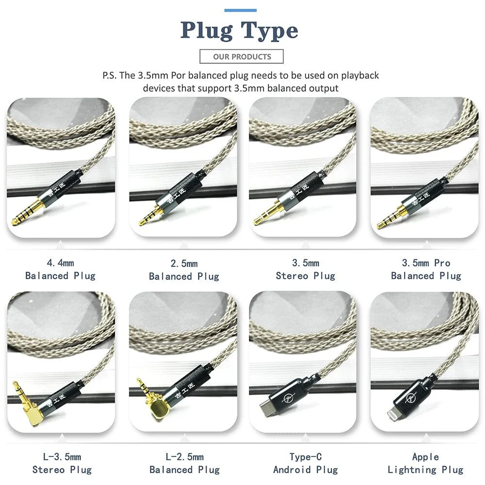 GUCraftsman 6N Silver 8-Core IE800 IE800s HiFi 2.5mm/4.4mm Balance Headphone Upgrade Cable - Image 6