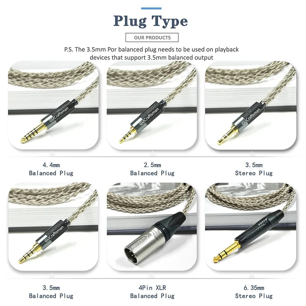 GUCraftsman 6N Single Crystal Silver Headphone Cables For SENNHEISER HD800 HD800S HD820 - Image 6