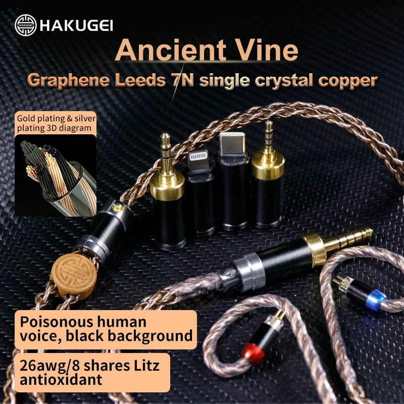 HAKUGEI Ancient Vine 7N Single Crystal Copper Graphene Litz Earphone Cable