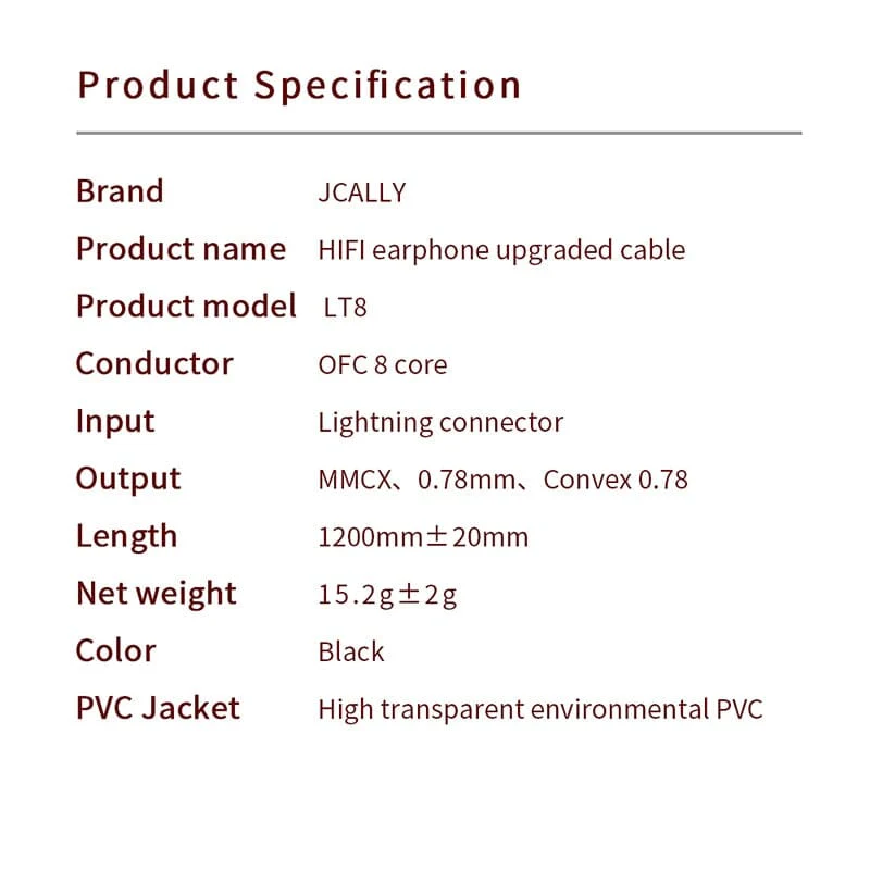 JCALLY LT8  Lightning Upgrade Cable 4 Strands 5N Oxygen-Free Copper Wire - Image 4