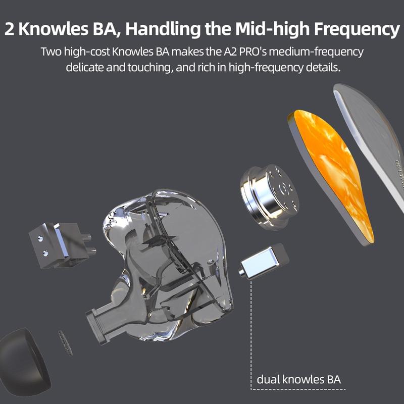 LZ A2 PRO 1 Dynamic+2 Knowles BA Hybrid 3 Driver HIFI Earphone - Image 3