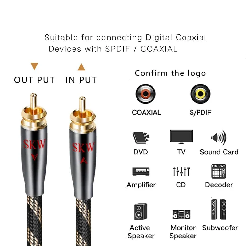 SKW BG01 / BG-01 RCA Audio Cable Male to Male Subwoofer Digital Coaxial HiFi Cable - Image 3