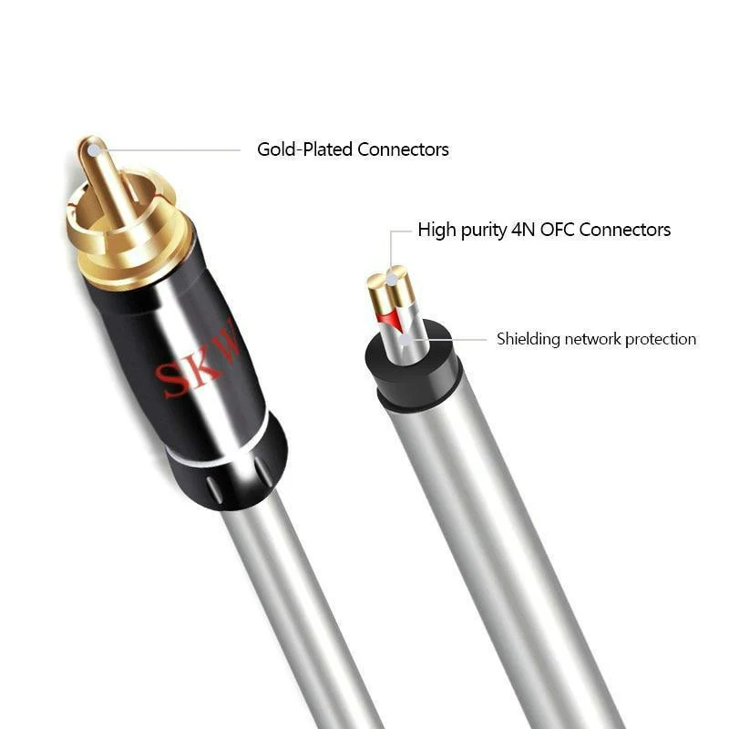 SKW HC3101 RCA Audio Cable Male To Male Plug With 24K Gold-plated for Car Subwoofer Amplifier - Image 4